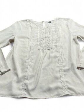 J. Jill Cream Lace Detailing Long Sleeve Blouse Womens Sz M Office Wear